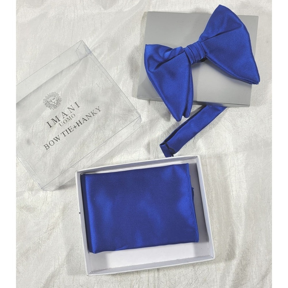 Imani Uomo Butterfly Solid Men's Bow Tie with Hanky - Royal Blue